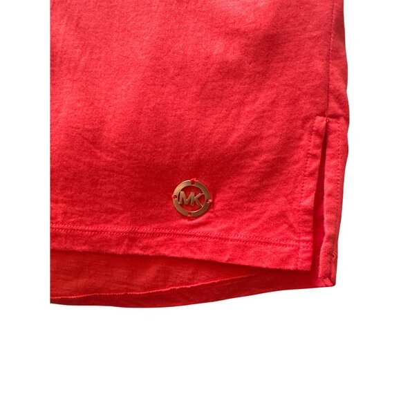 Michael Kors Womens Cold-Shoulder Red Top With Gold Button Details & Logo Accent - Picture 5 of 5